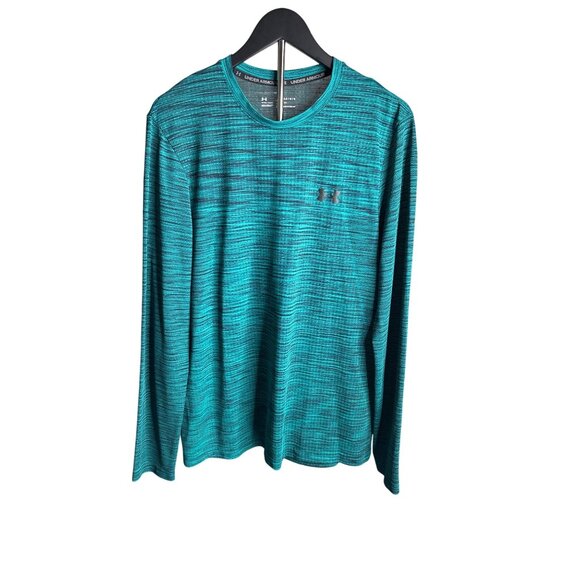 Under Armour Men's Teal Heather Fitted Back Spellout Long Sleeve Shirt L - Picture 1 of 5